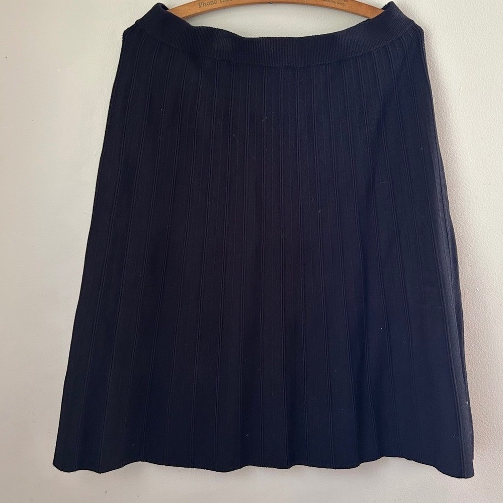 Ribbed Knit Skirt A-Line Midi Black Career Casual Grunge Skater Street